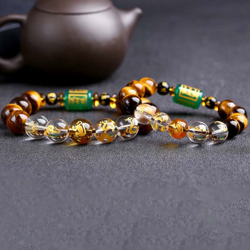 Wear FengShui Chinese Zodiac Tiger Eye White Crystal Courage Bracelet