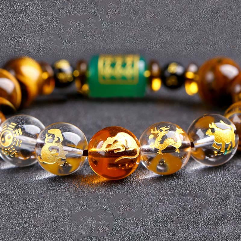 Wear FengShui Chinese Zodiac Tiger Eye White Crystal Courage Bracelet