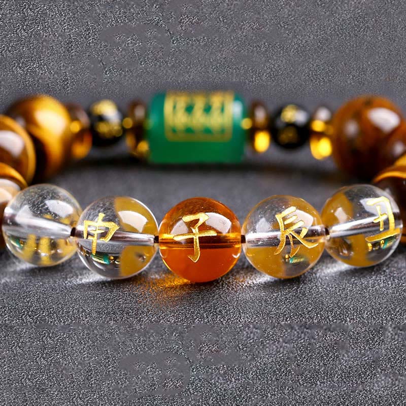 Wear FengShui Chinese Zodiac Tiger Eye White Crystal Courage Bracelet