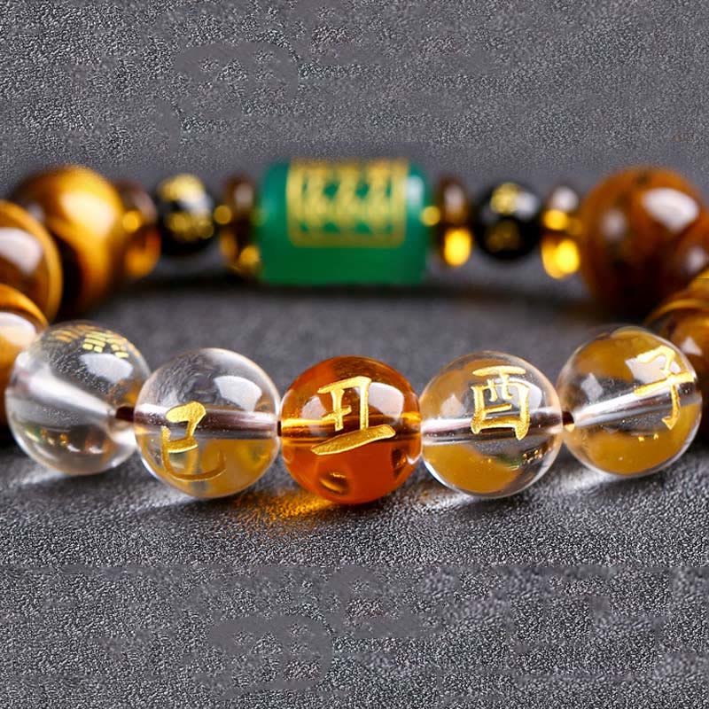 Wear FengShui Chinese Zodiac Tiger Eye White Crystal Courage Bracelet
