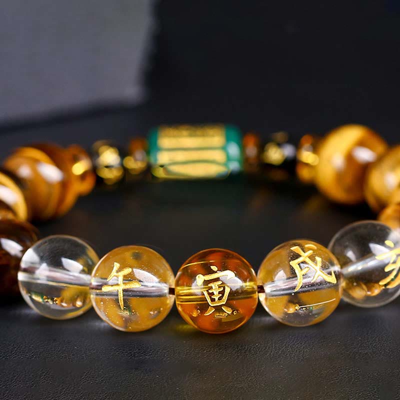 Wear FengShui Chinese Zodiac Tiger Eye White Crystal Courage Bracelet