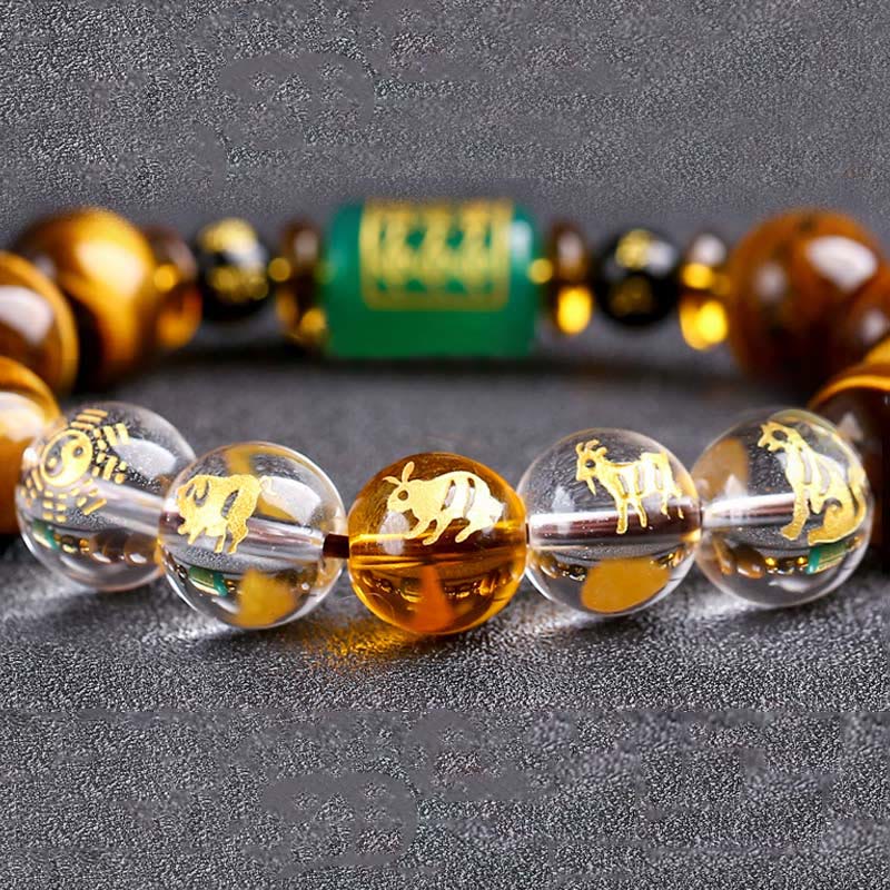 Wear FengShui Chinese Zodiac Tiger Eye White Crystal Courage Bracelet