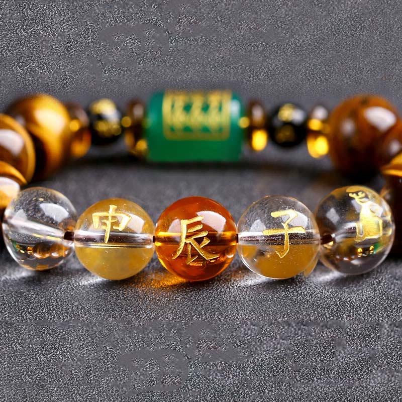 Wear FengShui Chinese Zodiac Tiger Eye White Crystal Courage Bracelet