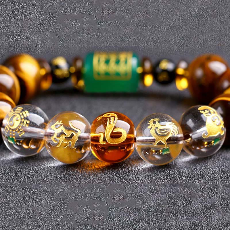 Wear FengShui Chinese Zodiac Tiger Eye White Crystal Courage Bracelet