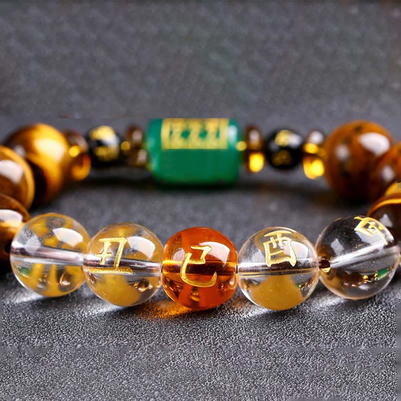 Wear FengShui Chinese Zodiac Tiger Eye White Crystal Courage Bracelet