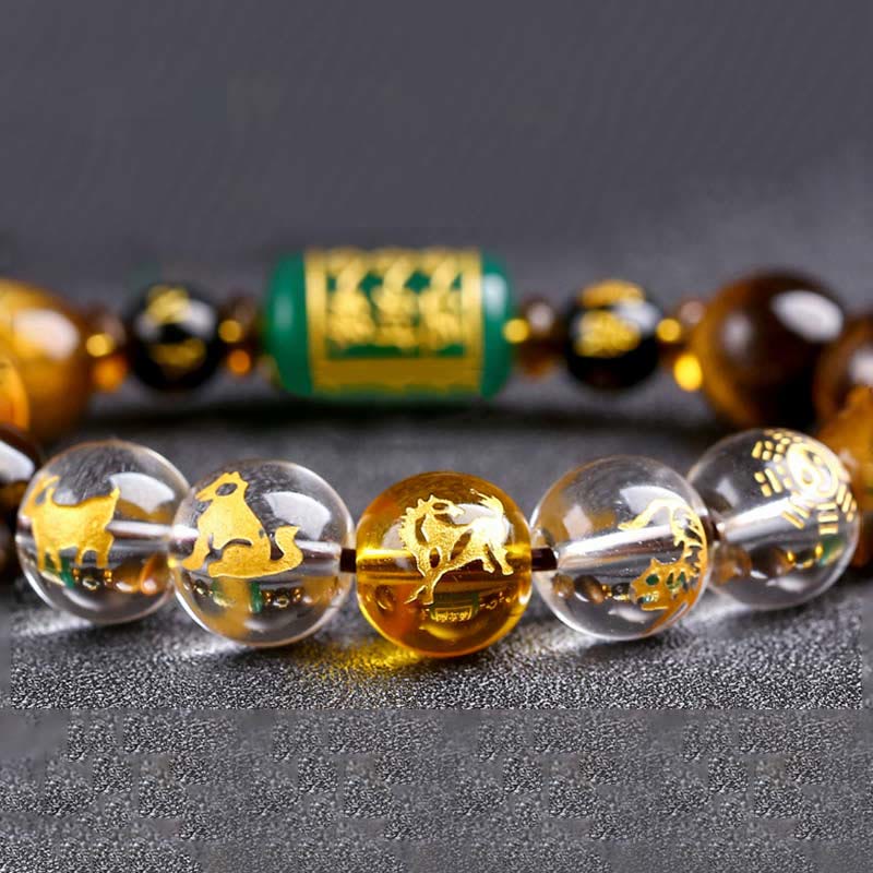 Wear FengShui Chinese Zodiac Tiger Eye White Crystal Courage Bracelet