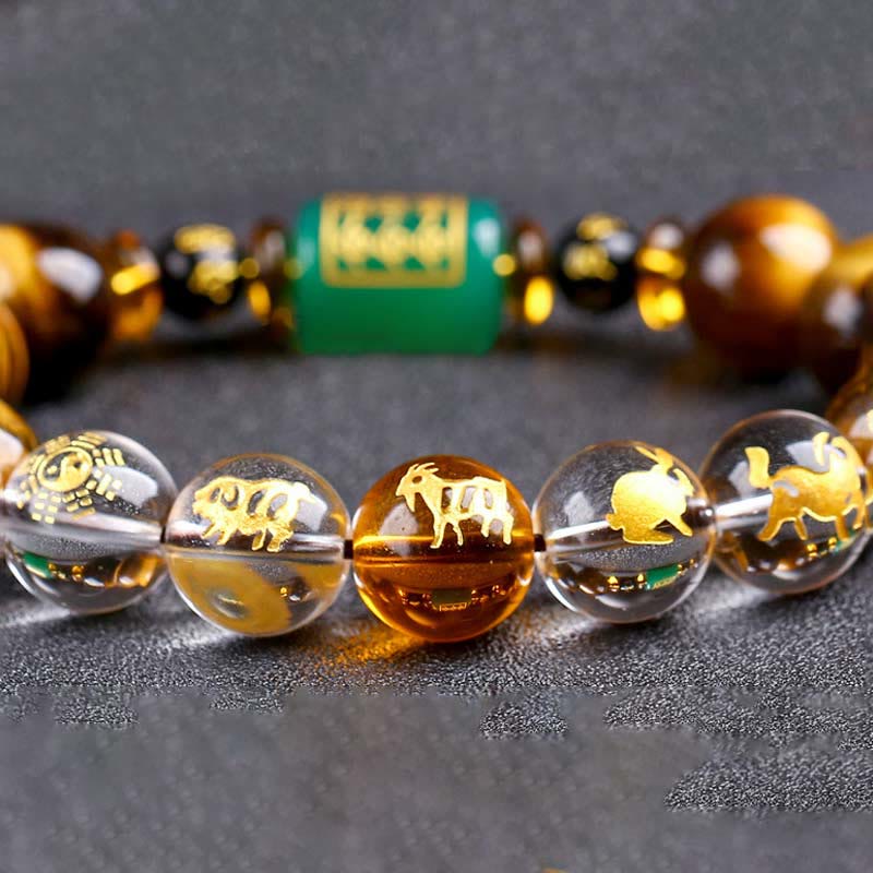 Wear FengShui Chinese Zodiac Tiger Eye White Crystal Courage Bracelet