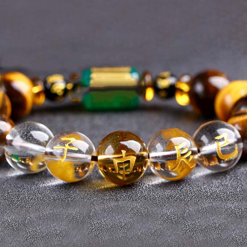 Wear FengShui Chinese Zodiac Tiger Eye White Crystal Courage Bracelet