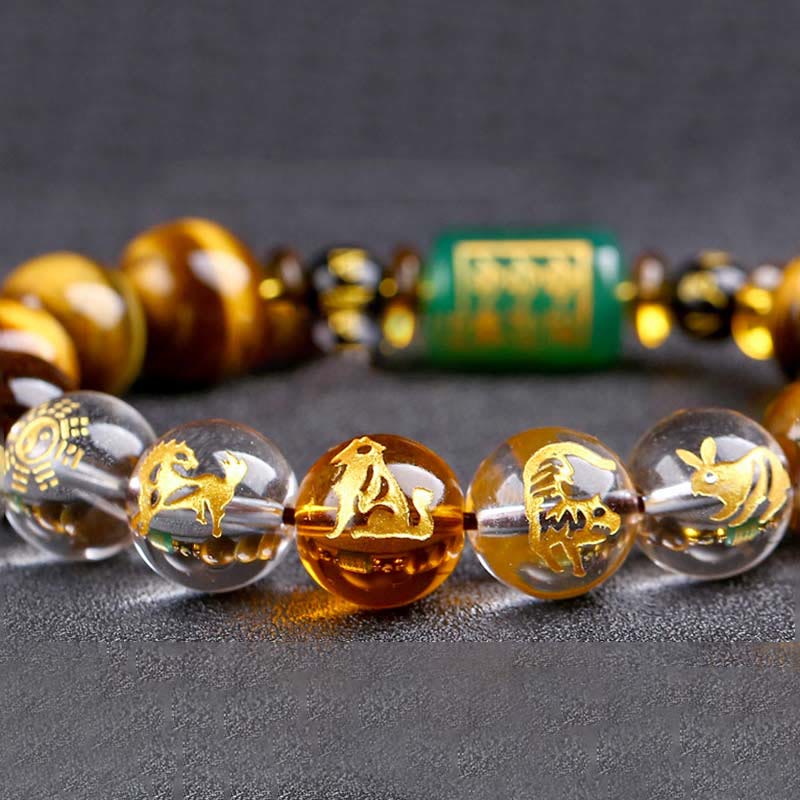 Wear FengShui Chinese Zodiac Tiger Eye White Crystal Courage Bracelet