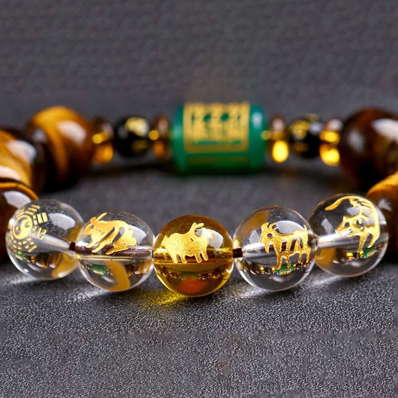 Wear FengShui Chinese Zodiac Tiger Eye White Crystal Courage Bracelet