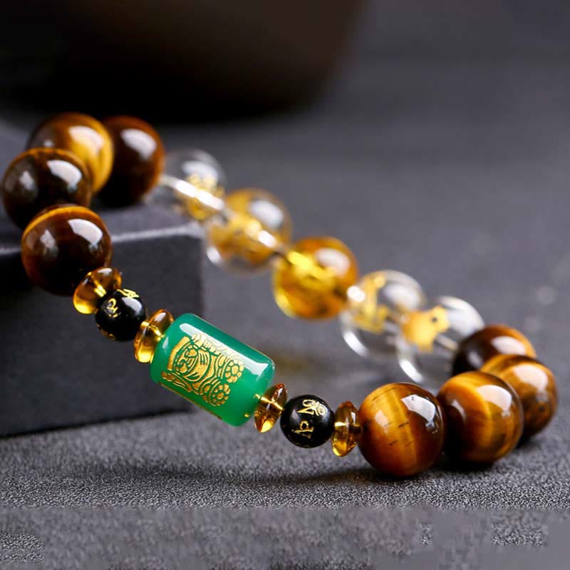 Wear FengShui Chinese Zodiac Tiger Eye White Crystal Courage Bracelet