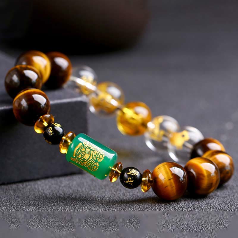 Wear FengShui Chinese Zodiac Tiger Eye White Crystal Courage Bracelet