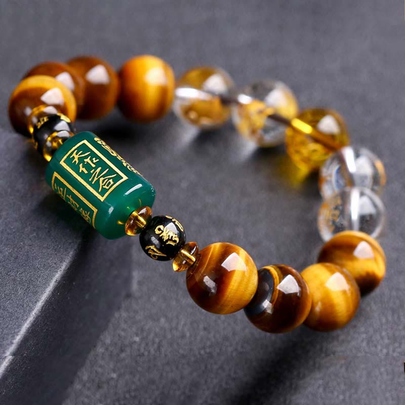 Wear FengShui Chinese Zodiac Tiger Eye White Crystal Courage Bracelet