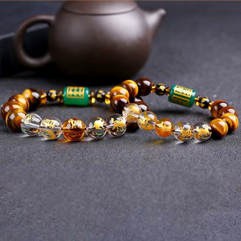 Wear FengShui Chinese Zodiac Tiger Eye White Crystal Courage Bracelet