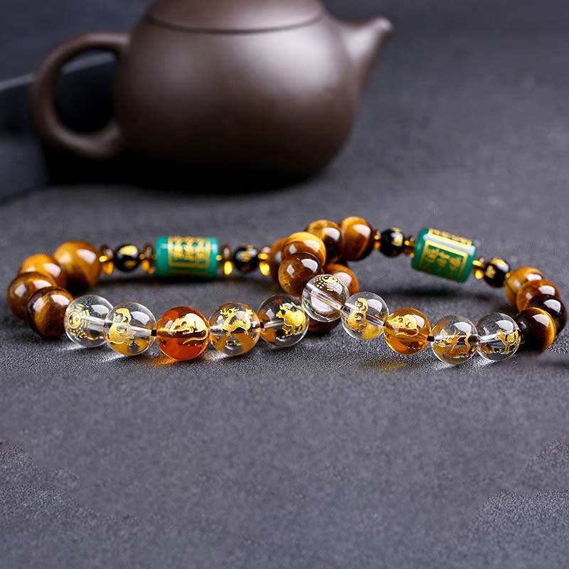 Wear FengShui Chinese Zodiac Tiger Eye White Crystal Courage Bracelet