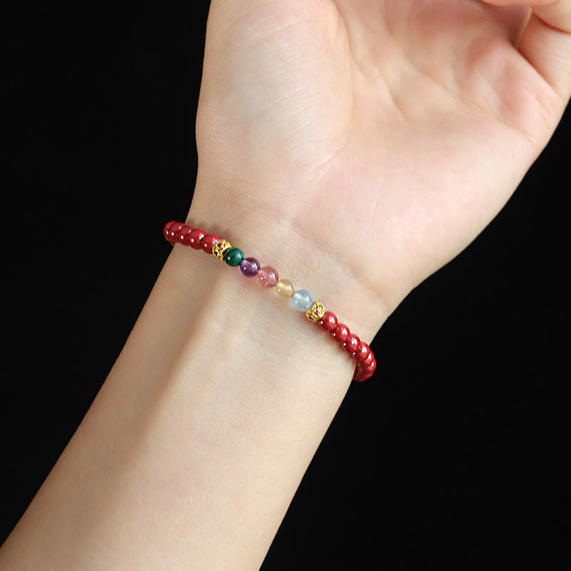 Wear FengShui Cinnabar Aquamarine Citrine Strawberry Quartz Amethyst Malachite Blessing Bracelet