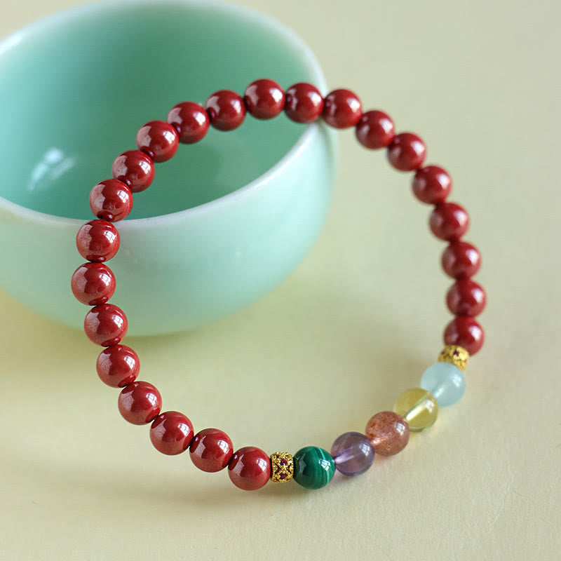 Wear FengShui Cinnabar Aquamarine Citrine Strawberry Quartz Amethyst Malachite Blessing Bracelet