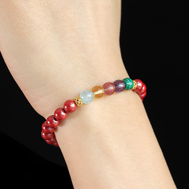 Wear FengShui Cinnabar Aquamarine Citrine Strawberry Quartz Amethyst Malachite Blessing Bracelet