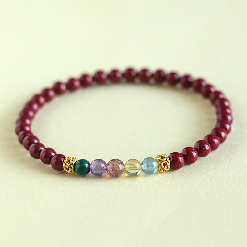 Wear FengShui Cinnabar Aquamarine Citrine Strawberry Quartz Amethyst Malachite Blessing Bracelet