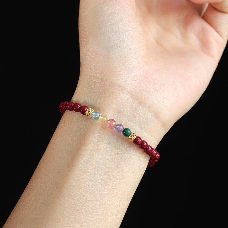 Wear FengShui Cinnabar Aquamarine Citrine Strawberry Quartz Amethyst Malachite Blessing Bracelet