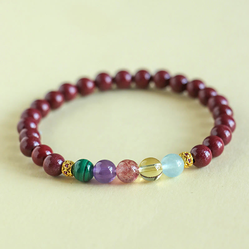 Wear FengShui Cinnabar Aquamarine Citrine Strawberry Quartz Amethyst Malachite Blessing Bracelet