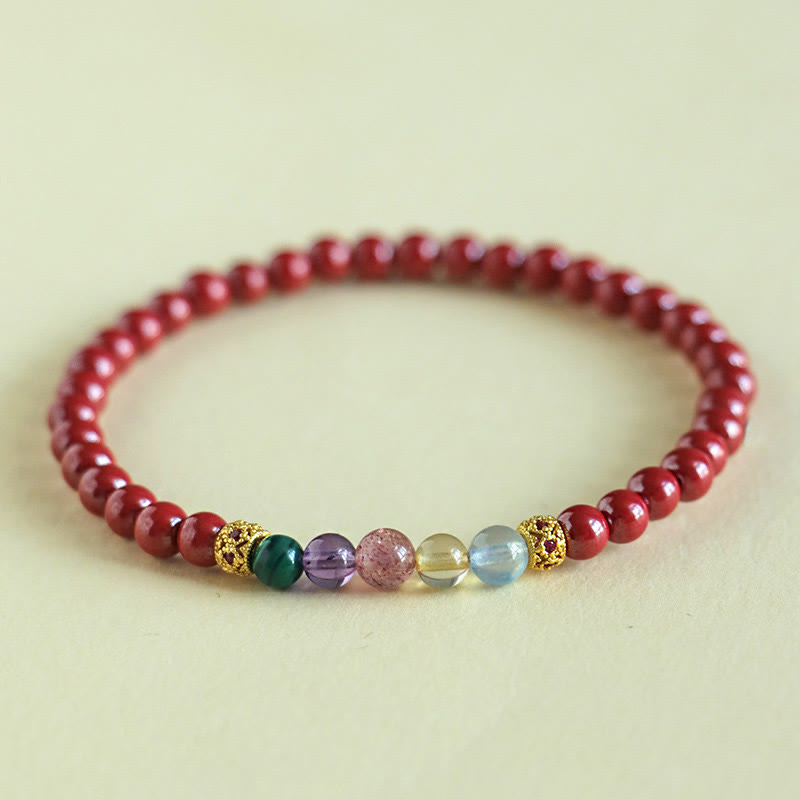 Wear FengShui Cinnabar Aquamarine Citrine Strawberry Quartz Amethyst Malachite Blessing Bracelet