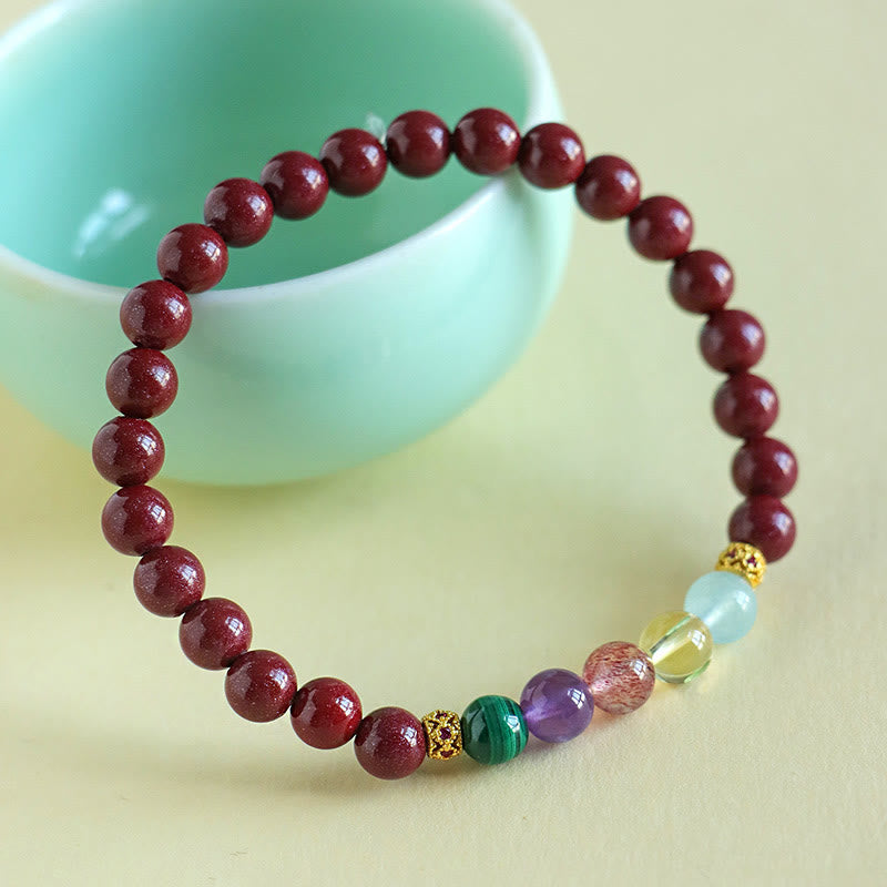 Wear FengShui Cinnabar Aquamarine Citrine Strawberry Quartz Amethyst Malachite Blessing Bracelet