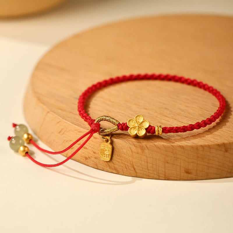 Wear FengShui Hetian Jade Small Peach Blossom Fu Character Charm Luck String Bracelet