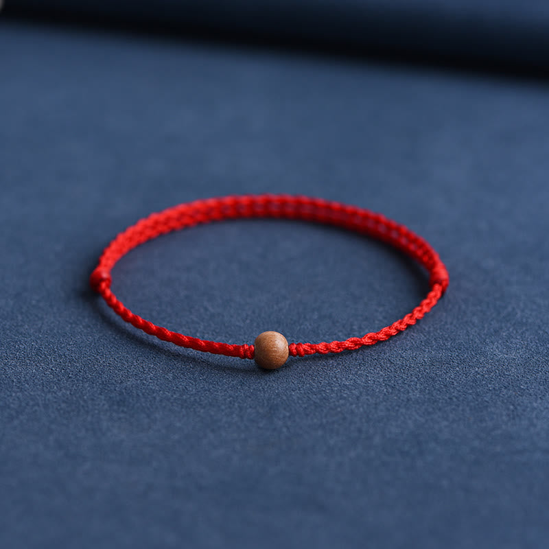Wear FengShui Natural Peach Wood Bead Ward Off Evil Spirits Braided Bracelet
