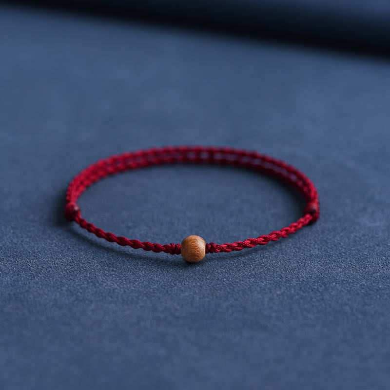 Wear FengShui Natural Peach Wood Bead Ward Off Evil Spirits Braided Bracelet