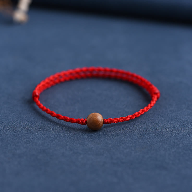 Wear FengShui Natural Peach Wood Bead Ward Off Evil Spirits Braided Bracelet