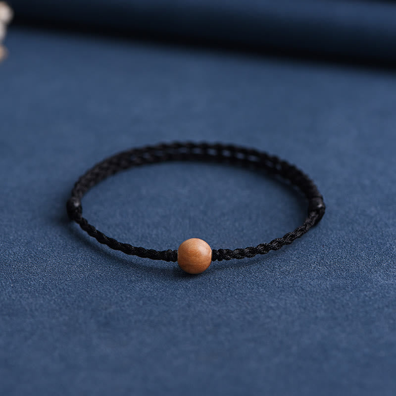 Wear FengShui Natural Peach Wood Bead Ward Off Evil Spirits Braided Bracelet