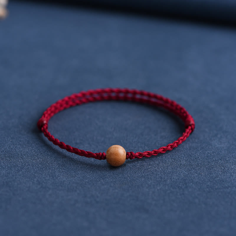 Wear FengShui Natural Peach Wood Bead Ward Off Evil Spirits Braided Bracelet