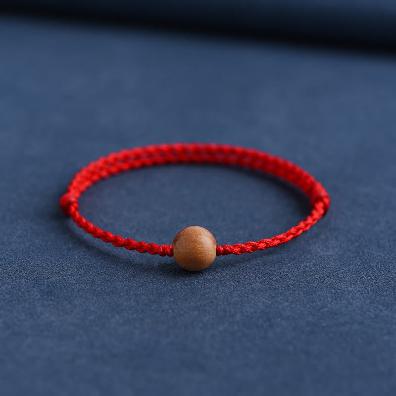Wear FengShui Natural Peach Wood Bead Ward Off Evil Spirits Braided Bracelet