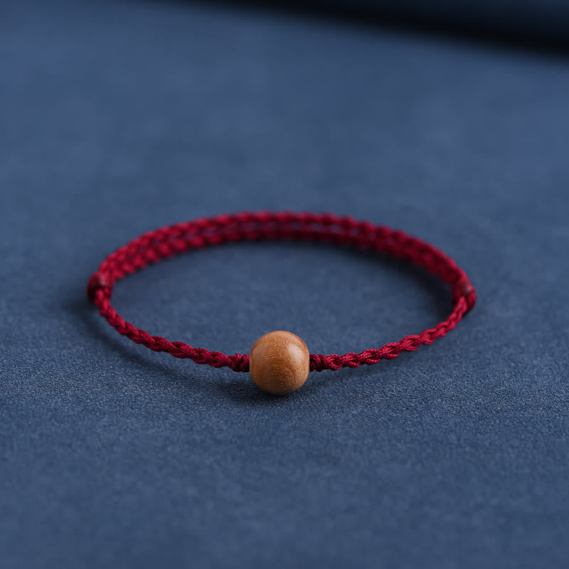 Wear FengShui Natural Peach Wood Bead Ward Off Evil Spirits Braided Bracelet