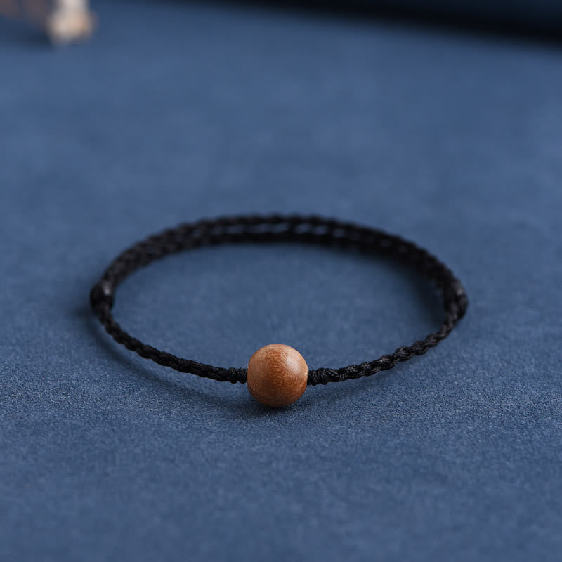 Wear FengShui Natural Peach Wood Bead Ward Off Evil Spirits Braided Bracelet