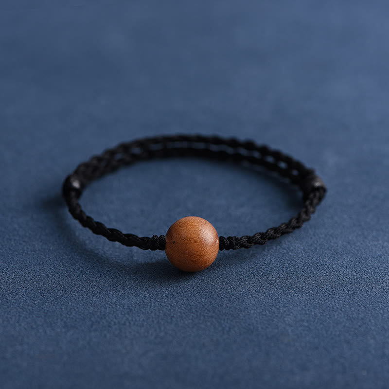 Wear FengShui Natural Peach Wood Bead Ward Off Evil Spirits Braided Bracelet
