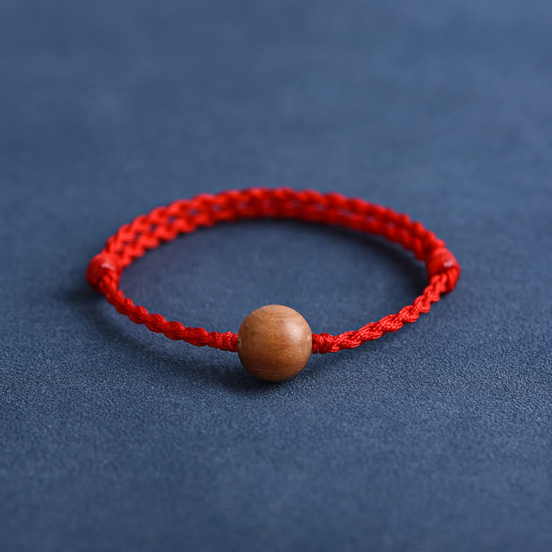 Wear FengShui Natural Peach Wood Bead Ward Off Evil Spirits Braided Bracelet