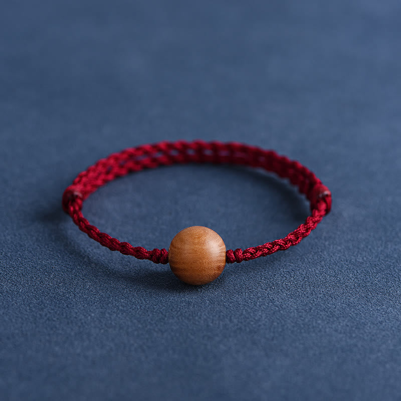 Wear FengShui Natural Peach Wood Bead Ward Off Evil Spirits Braided Bracelet