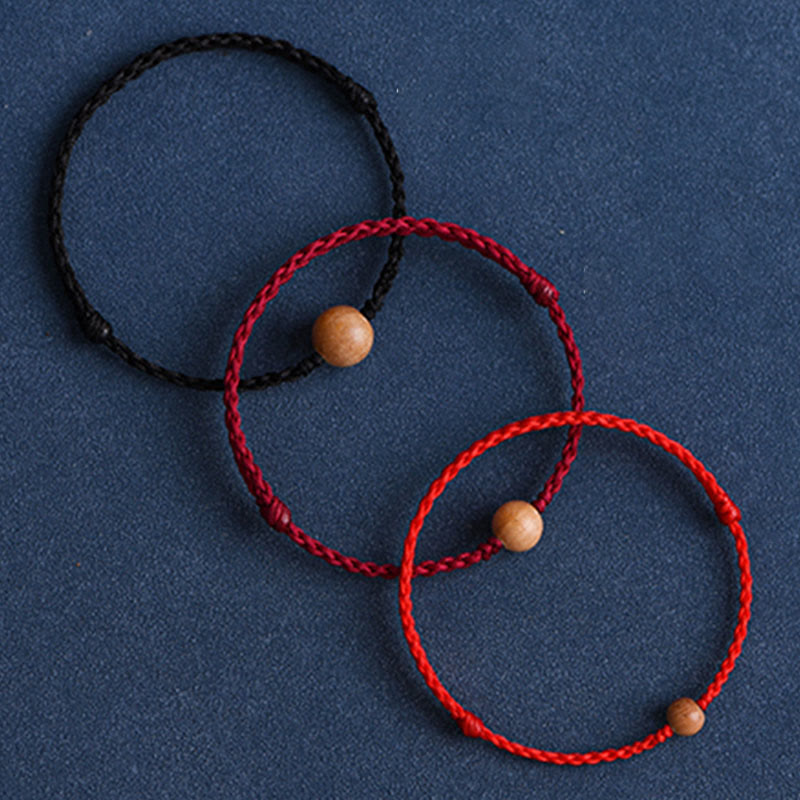 Wear FengShui Natural Peach Wood Bead Ward Off Evil Spirits Braided Bracelet