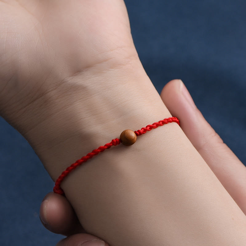 Wear FengShui Natural Peach Wood Bead Ward Off Evil Spirits Braided Bracelet