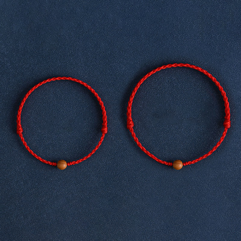 Wear FengShui Natural Peach Wood Bead Ward Off Evil Spirits Braided Bracelet