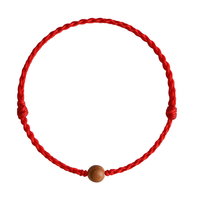 Wear FengShui Natural Peach Wood Bead Ward Off Evil Spirits Braided Bracelet