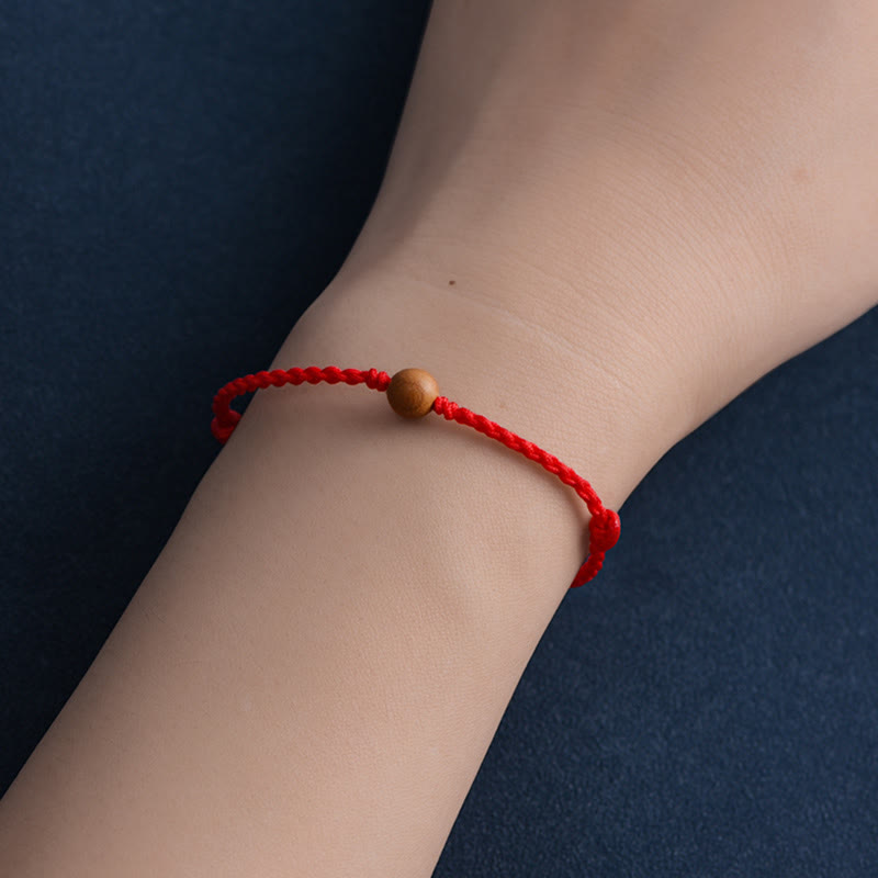Wear FengShui Natural Peach Wood Bead Ward Off Evil Spirits Braided Bracelet