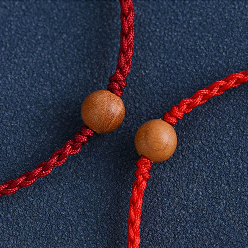 Wear FengShui Natural Peach Wood Bead Ward Off Evil Spirits Braided Bracelet