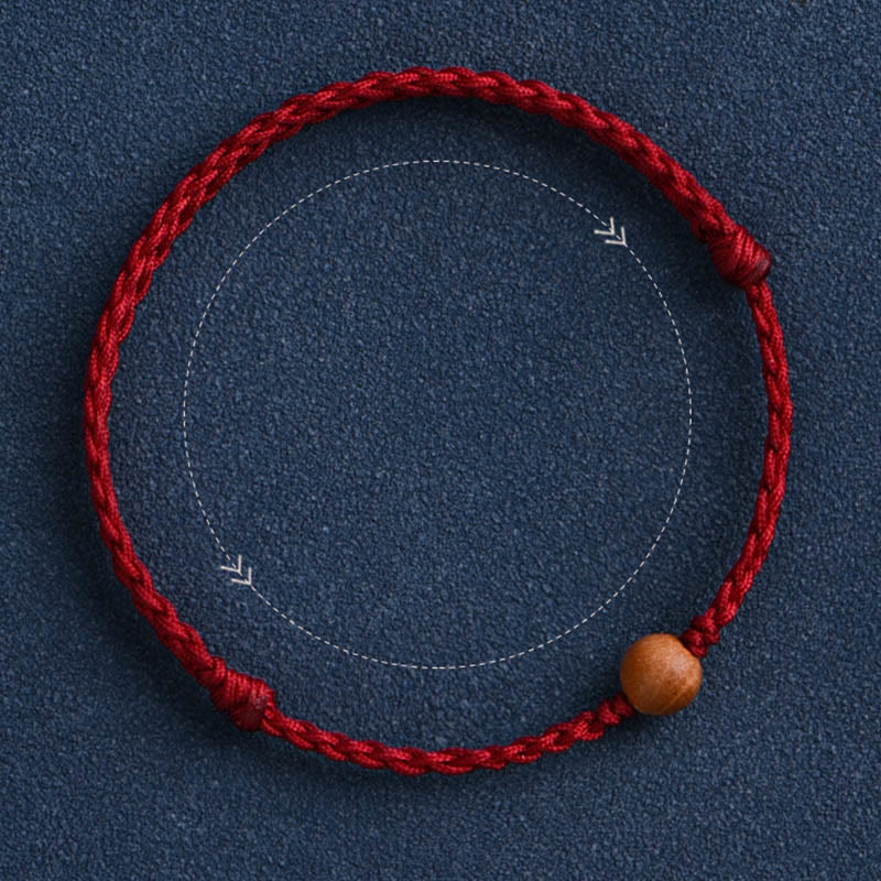 Wear FengShui Natural Peach Wood Bead Ward Off Evil Spirits Braided Bracelet