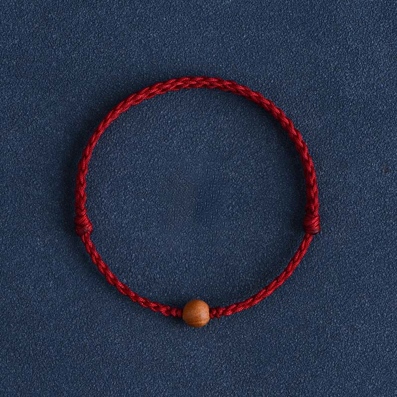 Wear FengShui Natural Peach Wood Bead Ward Off Evil Spirits Braided Bracelet