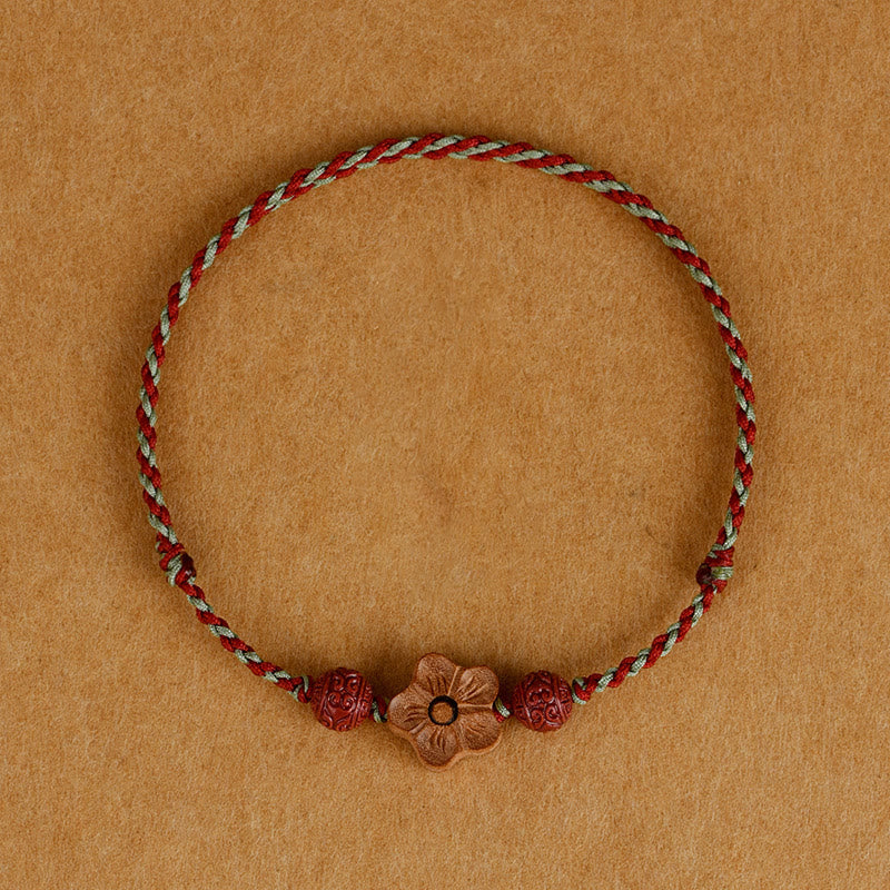 Wear FengShui Peach Wood Small Peach Blossom Cinnabar Wealth String Bracelet Anklet