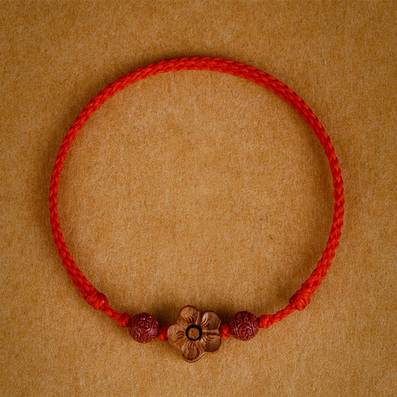 Wear FengShui Peach Wood Small Peach Blossom Cinnabar Wealth String Bracelet Anklet