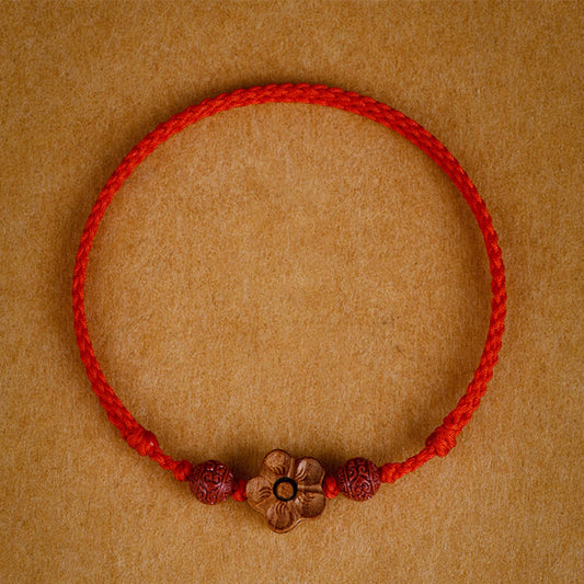 Wear FengShui Peach Wood Small Peach Blossom Cinnabar Wealth String Bracelet Anklet